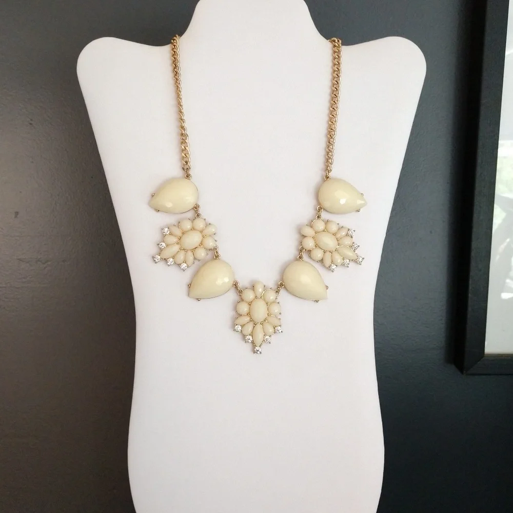 Cream bead and cz statement necklace